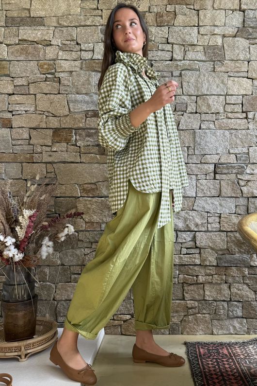 Nonni Gingham Poet Blouse Olive